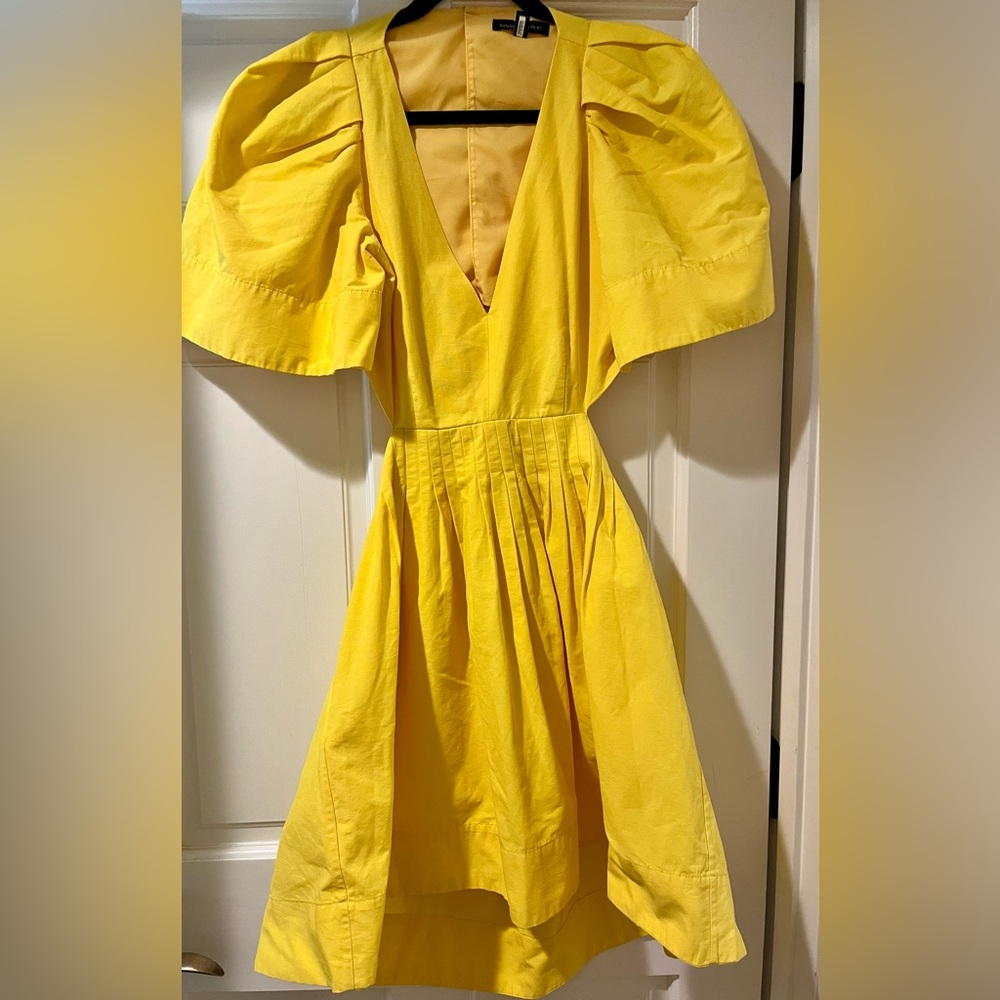 Banana Republic Sunny Yellow Puff-Sleeve V-Neck Mini Dress